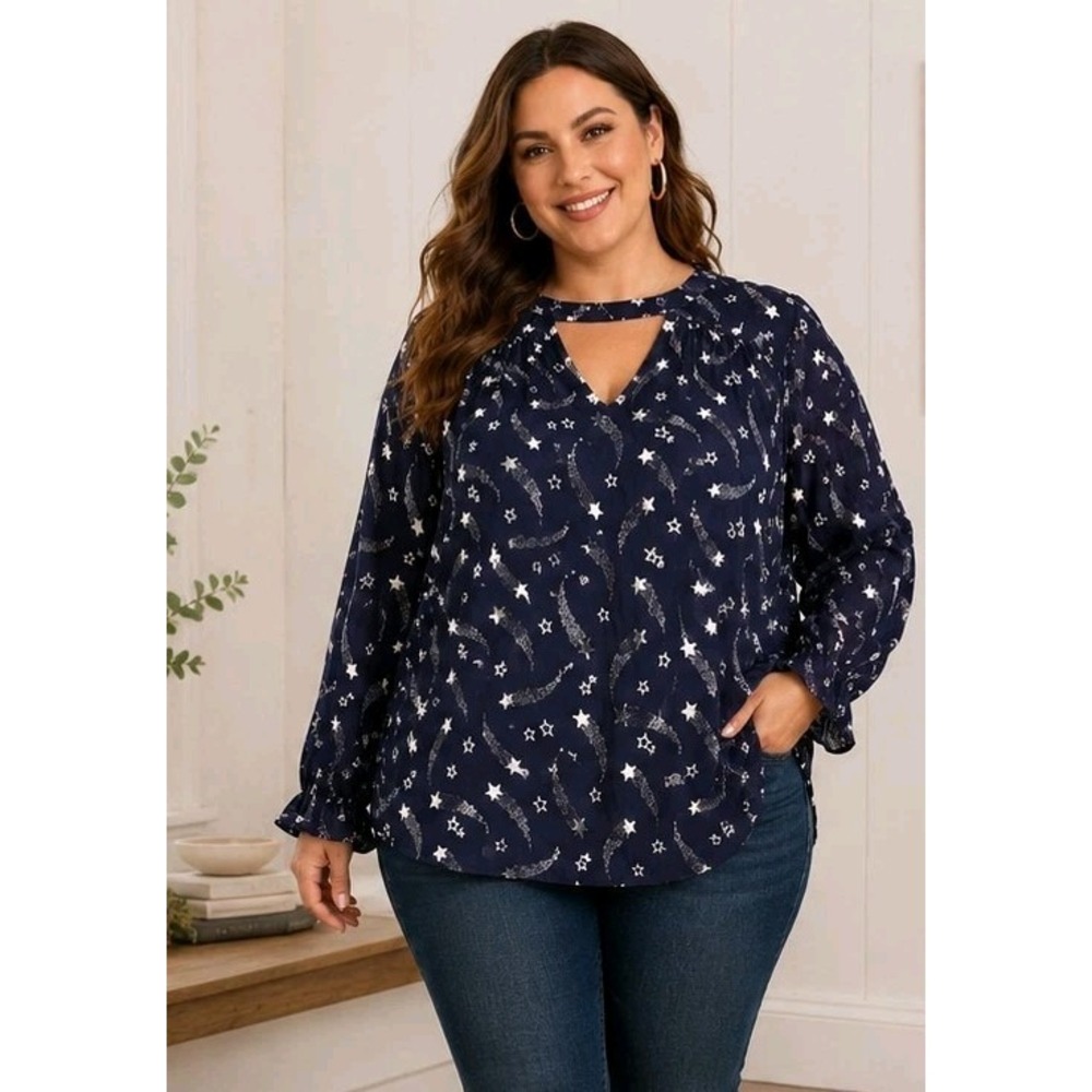 NWT Lane Bryant Shooting Stars Bell Sleeve 24 Blouse Whimsical Boho